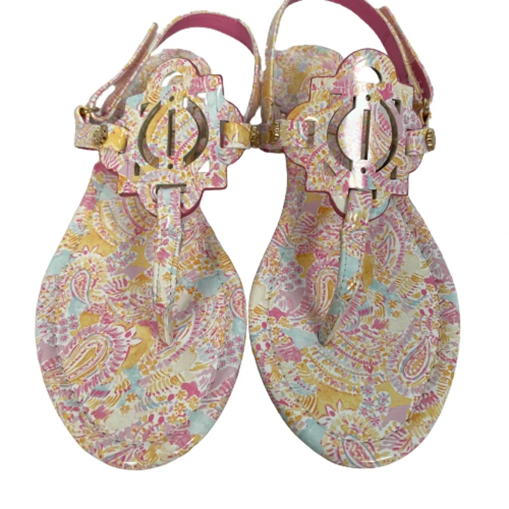 Crown & Ivy Sandals‎ Girls Sz 2 Wylie Pink Yellow Paisley Thong NEW
